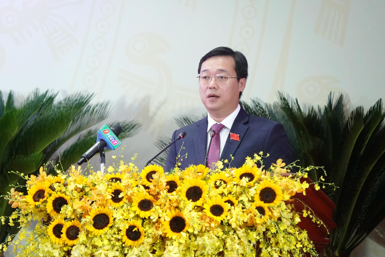 Ông Lê Quốc Phong - Ủy viên Ban Chấp hành Trung ương Đảng, Bí thư Tỉnh uỷ Đồng Tháp nhiệm kỳ 2020 - 2025 phát biểu khai mạc.