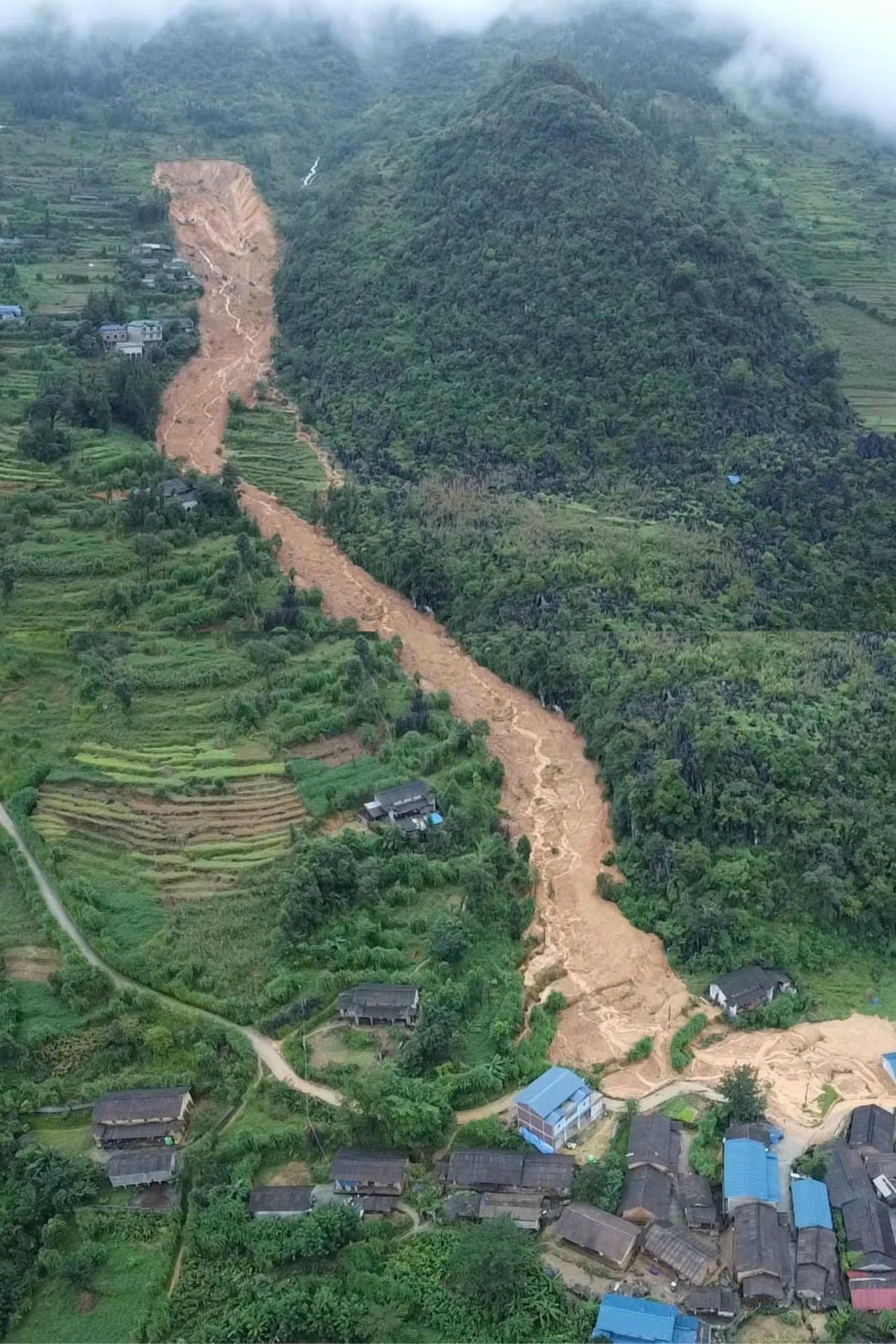Hiện trường vụ sạt lở đất tại thôn Mã Lầu A, xã Lũng Cú, tỉnh Tuyên Quang khiến 4 người trong một gia đình mất tích vào sáng 30/9. Ảnh: A Lìn.