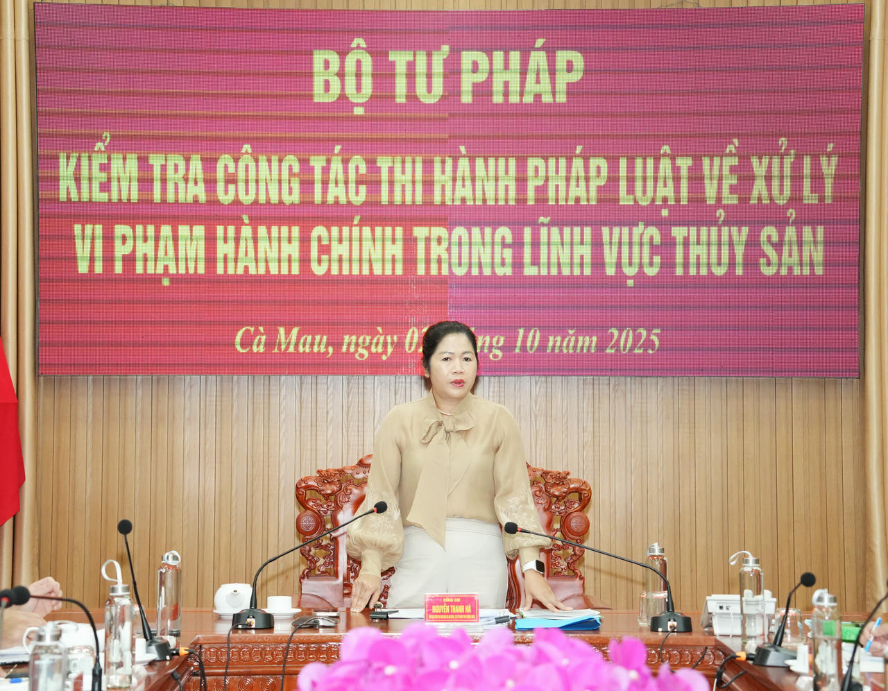 Bà Nguyễn Thanh Hà – Phó Cục trưởng Cục Kiểm tra văn bản quy phạm pháp luật và Quản lý xử lý vi phạm hành chính (Bộ Tư pháp) phát biểu kết luận.