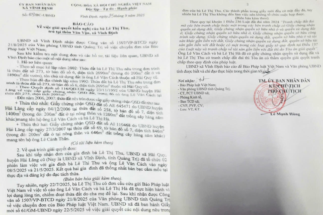Sự việc bị cho là 'mất nhà đất sau khi nhờ trông coi' tại Quảng Trị: UBND xã Vĩnh Định đề nghị công dân đưa sự việc ra tòa