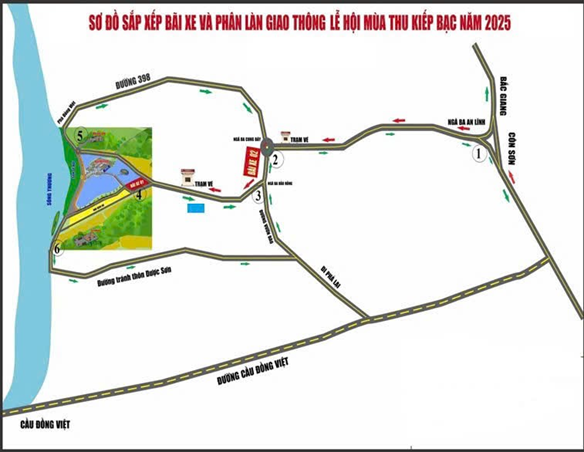 Sơ đồ sắp xếp bãi xe và phân làn giao thông tại Lễ hội.