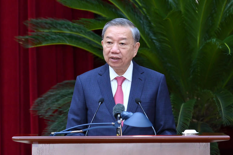 Tổng Bí thư Tô Lâm phát biểu bế mạc Hội nghị. Ảnh: nhandan.vn