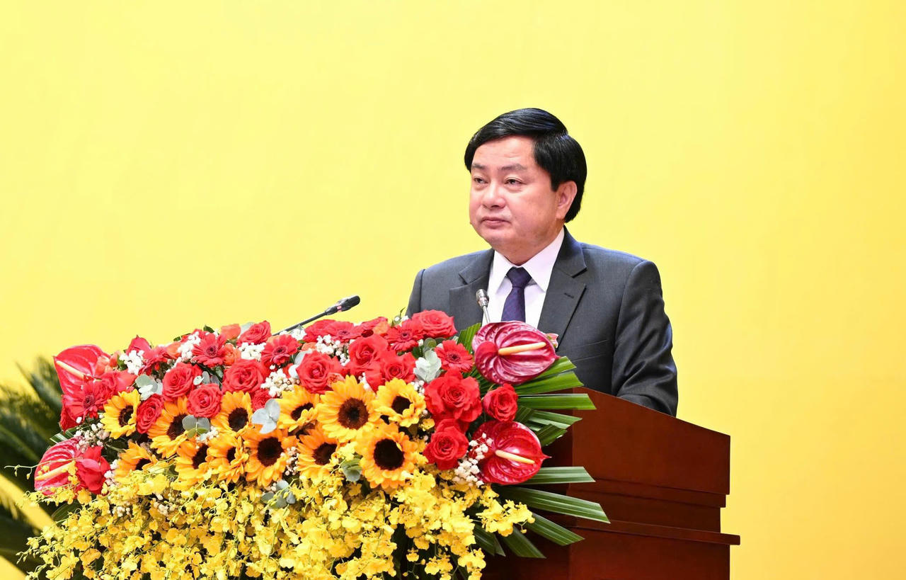 Bí thư Tỉnh ủy Tây Ninh nhiệm kỳ 2020 - 2025 Nguyễn Văn Quyết thông qua diễn văn khai mạc Đại hội.