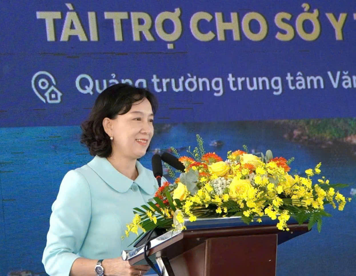 Bà Nguyễn Thị Minh Thúy, Phó Chủ tịch UBND tỉnh An Giang phát biểu tại buổi lễ.