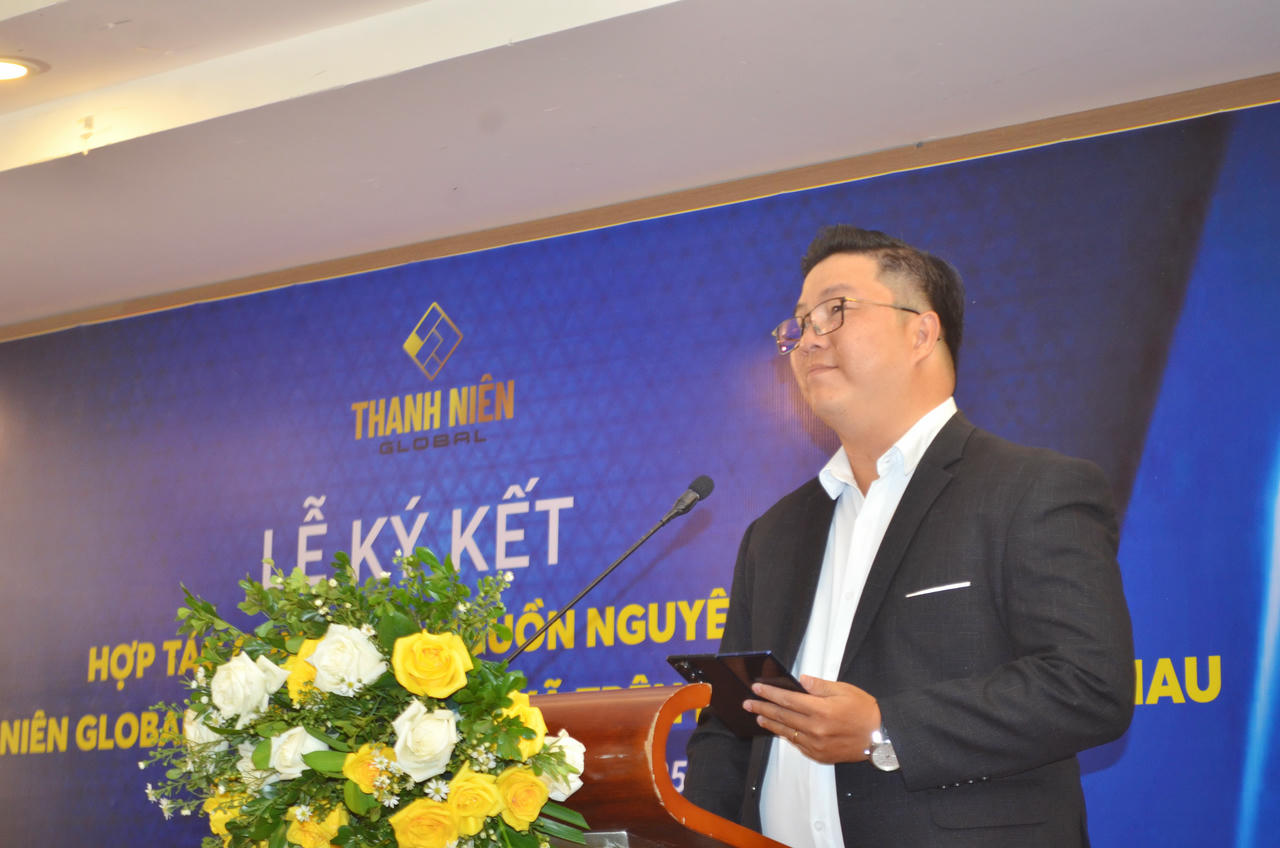 Ông Nguyễn Văn Phú – Phó Chủ tịch HĐQT Công ty Cổ phần Thương mại Toàn Cầu Thanh Niên Global, phát biểu tại buổi lễ ký kết.