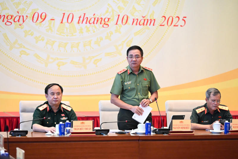 Trung tướng Nguyễn Minh Đức phát biểu tại phiên họp. Ảnh: Cổng thông tin điện tử Bộ Công an.