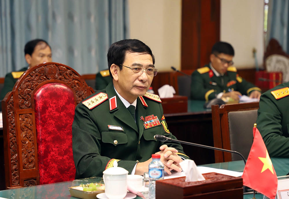 Đại tướng Phan Văn Giang phát biểu tại hội đàm.

