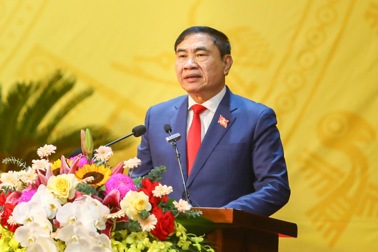 Ông Trần Quốc Cường, Bí thư Tỉnh ủy Điện Biên phát biểu tại Đại hội.