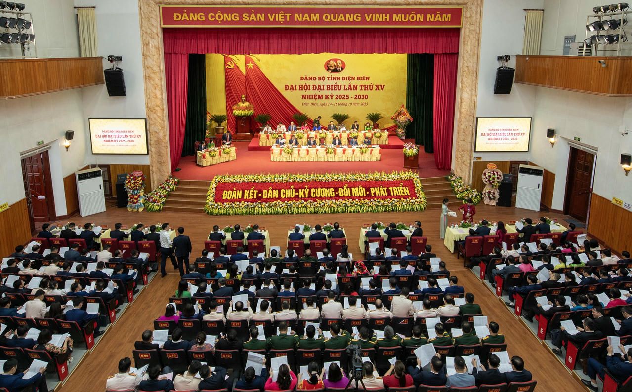 Toàn cảnh Đại hội đại biểu Đảng bộ tỉnh Điện Biên lần thứ XV, nhiệm kỳ 2025 - 2030.