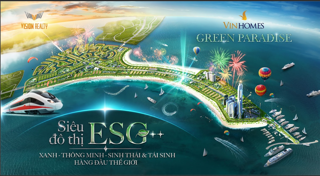 Vinhomes Green Paradise được quy hoạch theo hướng ưu tiên cho cây xanh, mặt nước và không gian sinh thái.