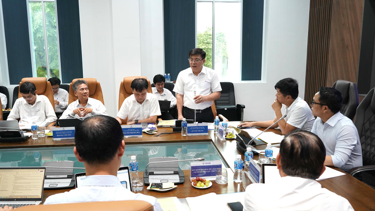 Ông Lê Văn Trang - Chủ tịch HĐTV EVNSPC phát biểu tại buổi làm việc