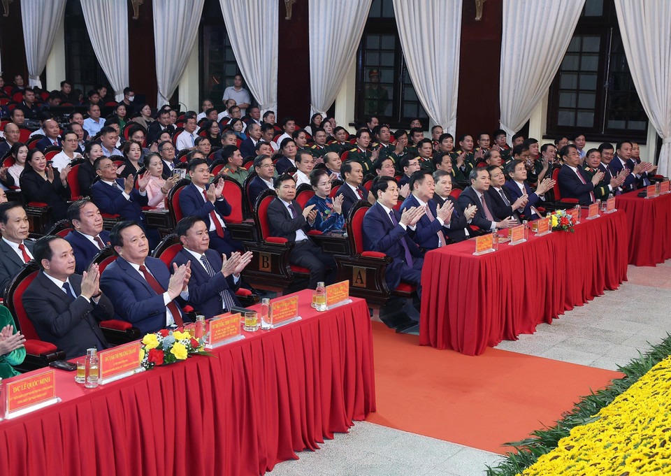 Chủ tịch nước Lương Cường, Thường trực Ban Bí thư Trần Cẩm Tú và nhiều Lãnh đạo Đảng, Nhà nước dự lễ trao giải. Ảnh: TTXVN