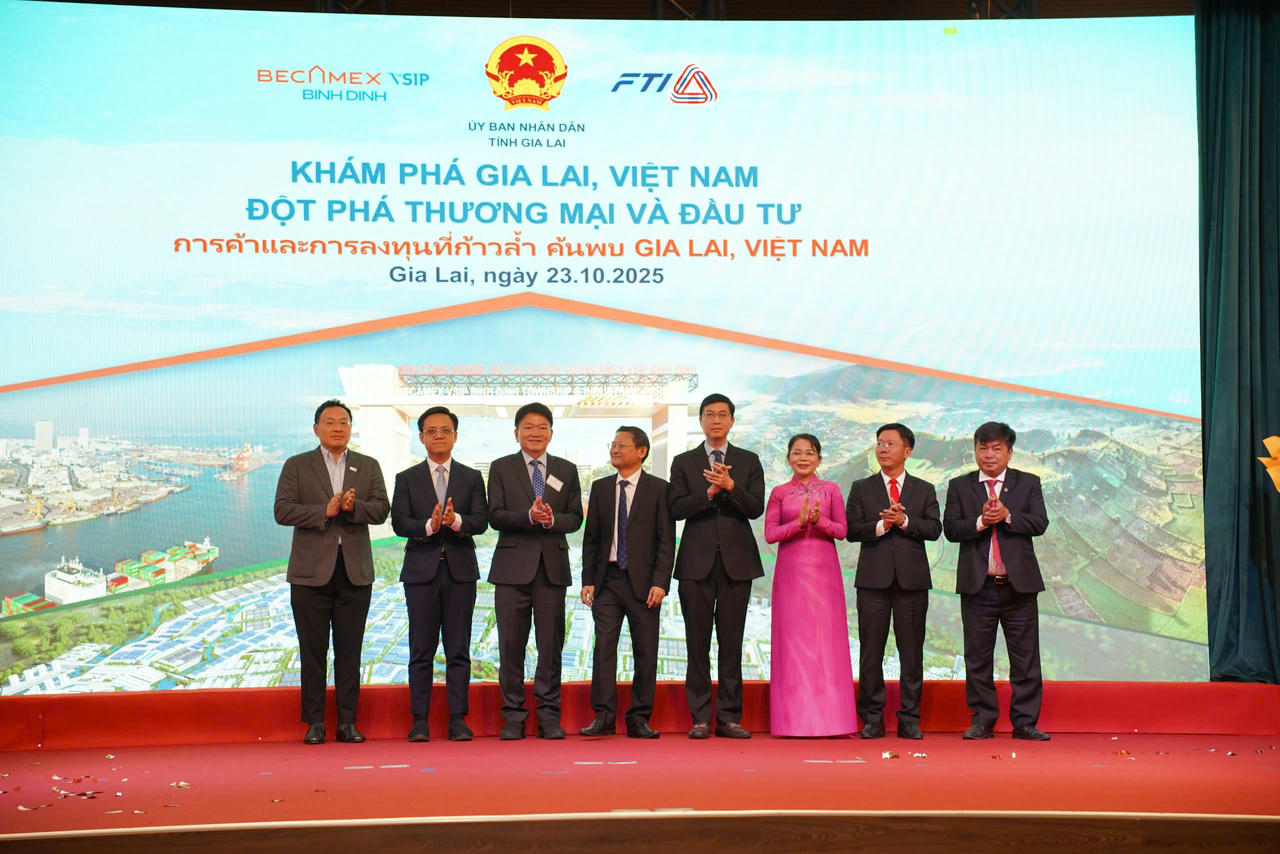  Các đại biểu thực hiện nghi thức Lễ động thổ các hạng mục trọng 
điểm thuộc Khu công nghiệp – đô thị – dịch vụ Becamex VSIP Bình Định