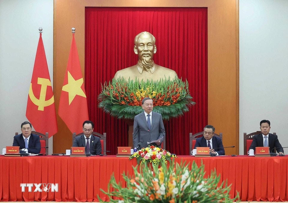 Tổng Bí thư Tô Lâm phát biểu tại cuộc tiếp. Ảnh: Thống Nhất/TTXVN