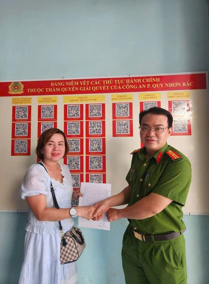Chị N.T.V gửi thư cảm ơn đến lực lượng Công an phường Quy Nhơn Bắc
