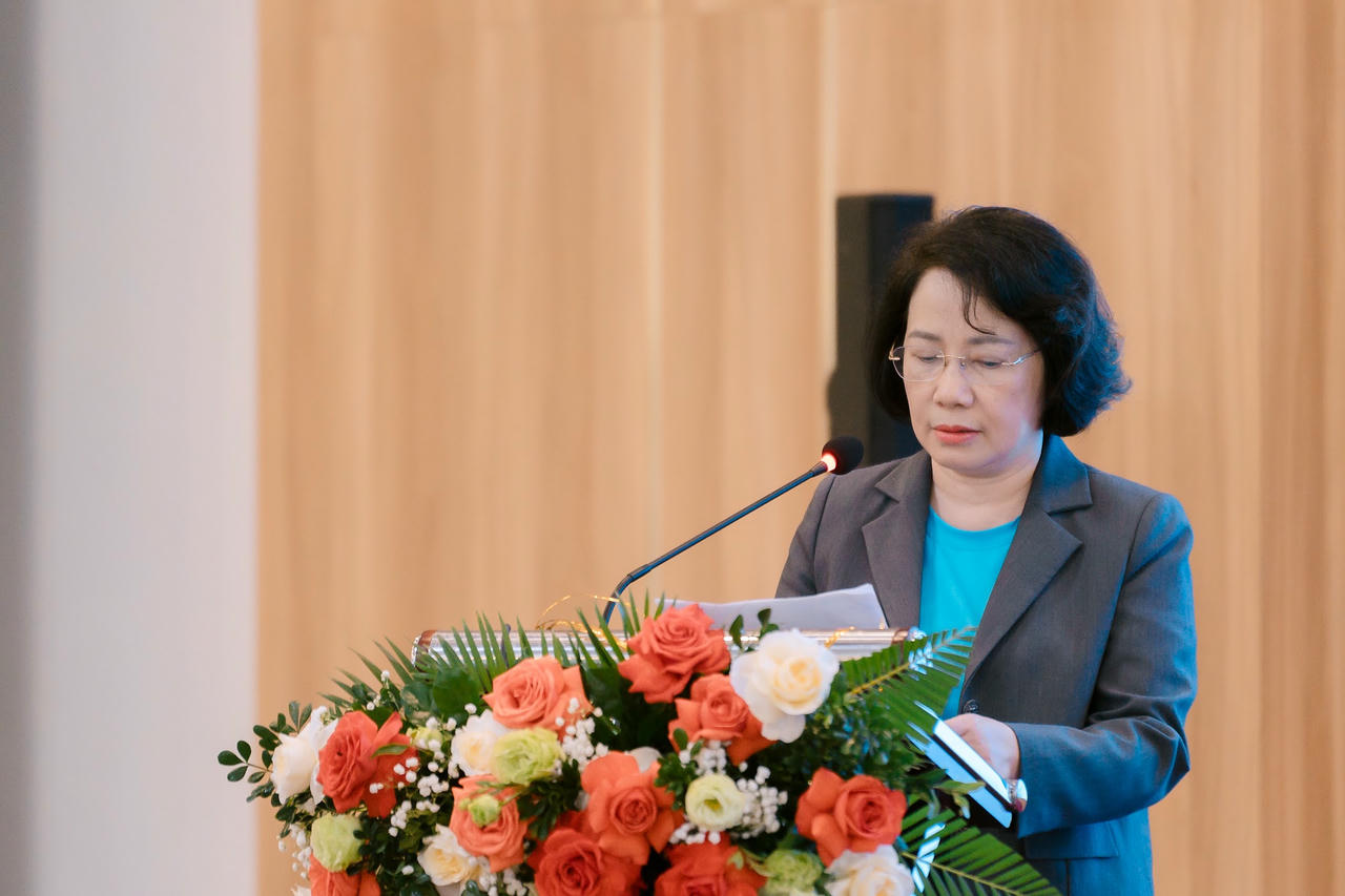 ThS.BS Phan Thị Hải - Phó giám đốc Quỹ Phòng, chống tác hại của thuốc lá (Bộ Y tế) phát biểu tại buổi Lễ.