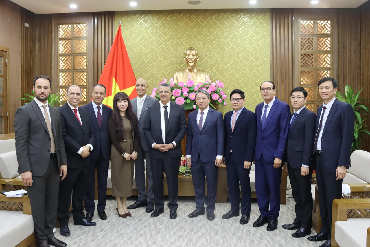 Bộ trưởng Nguyễn Hải Ninh, Bộ trưởng Abdellatif Ouahbi chụp ảnh lưu niệm cùng đại biểu hai nước.