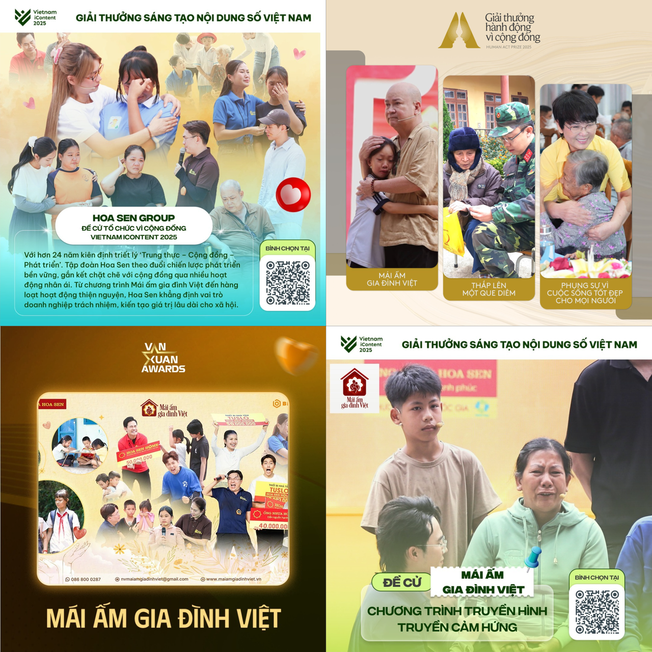 Chương trình “Mái ấm đình Việt” và Tập đoàn Hoa Sen liên tục được đề cử tại những giải thưởng uy tín.