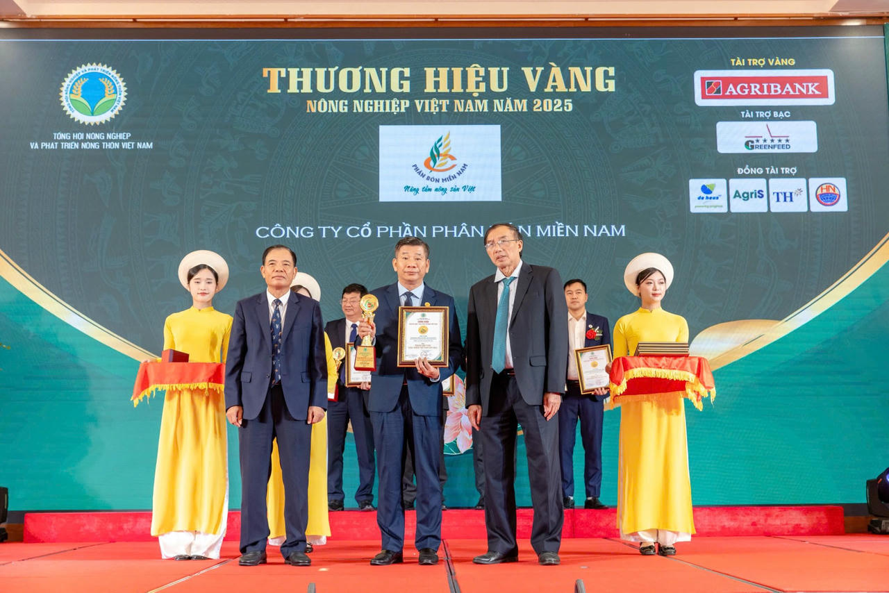 Phân bón Miền Nam vinh dự nhận danh hiệu “Thương hiệu Vàng Nông nghiệp Việt Nam 2025”