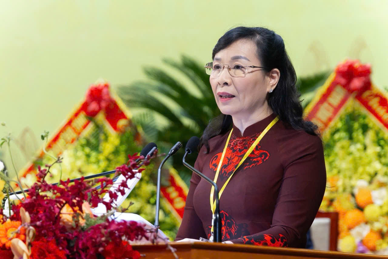 Chủ tịch MTTQ Việt Nam tỉnh Bắc Ninh nhiệm kỳ 2025 – 2030, Nguyễn Thị Hà phát biểu tại Đại hội.