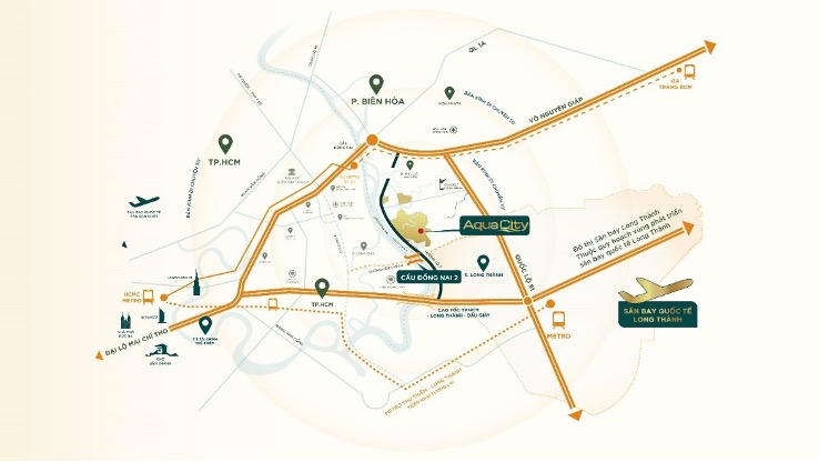 Vị trí kết nối của đô thị Aqua City và Cầu Đồng Nai 2. 