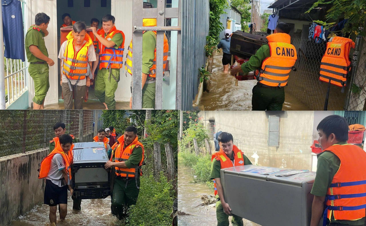 Tài sản của người dân tại xã Quảng Tín được đưa tới nơi cao ráo.