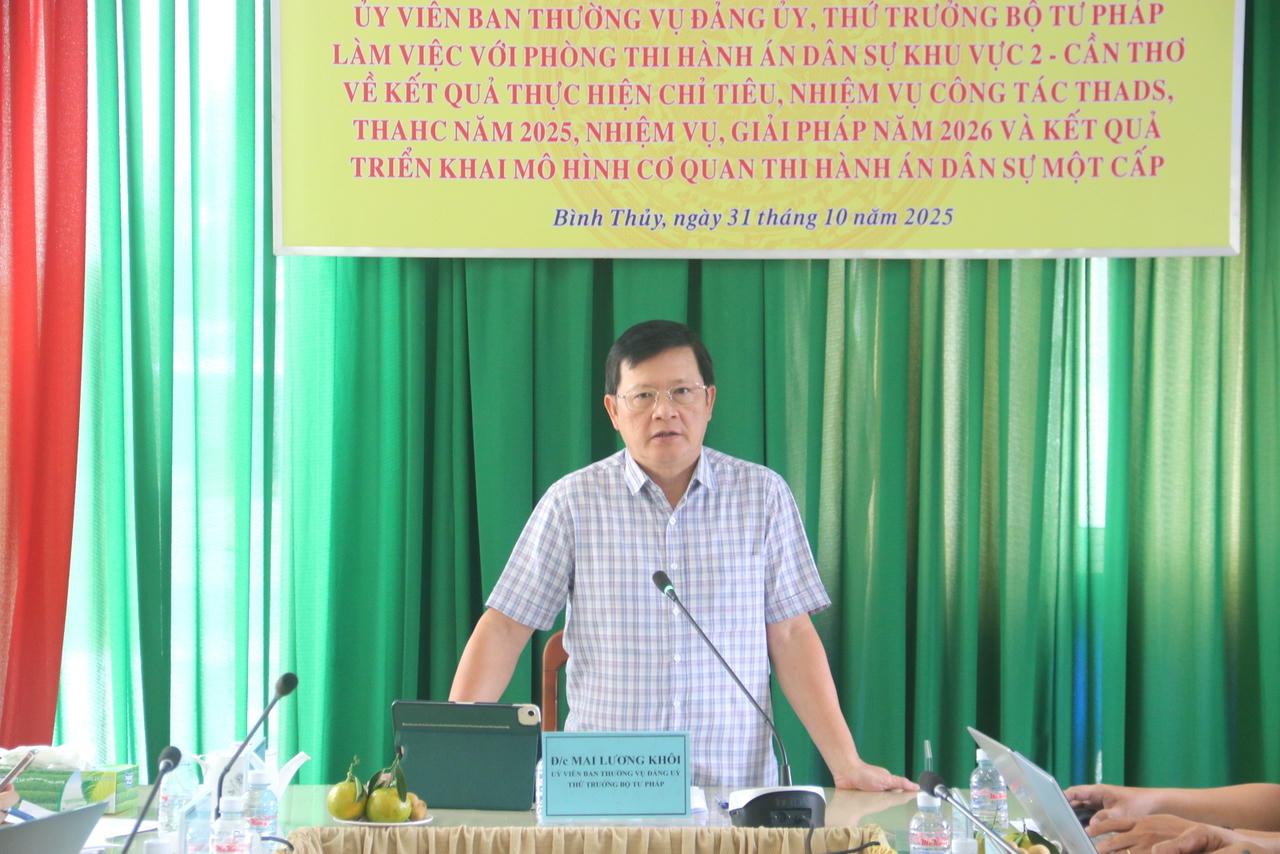 Thứ trưởng Bộ Tư pháp Mai Lương Khôi yêu cầu các cơ quan THADS nỗ lực hoàn thành tốt nhiệm vụ