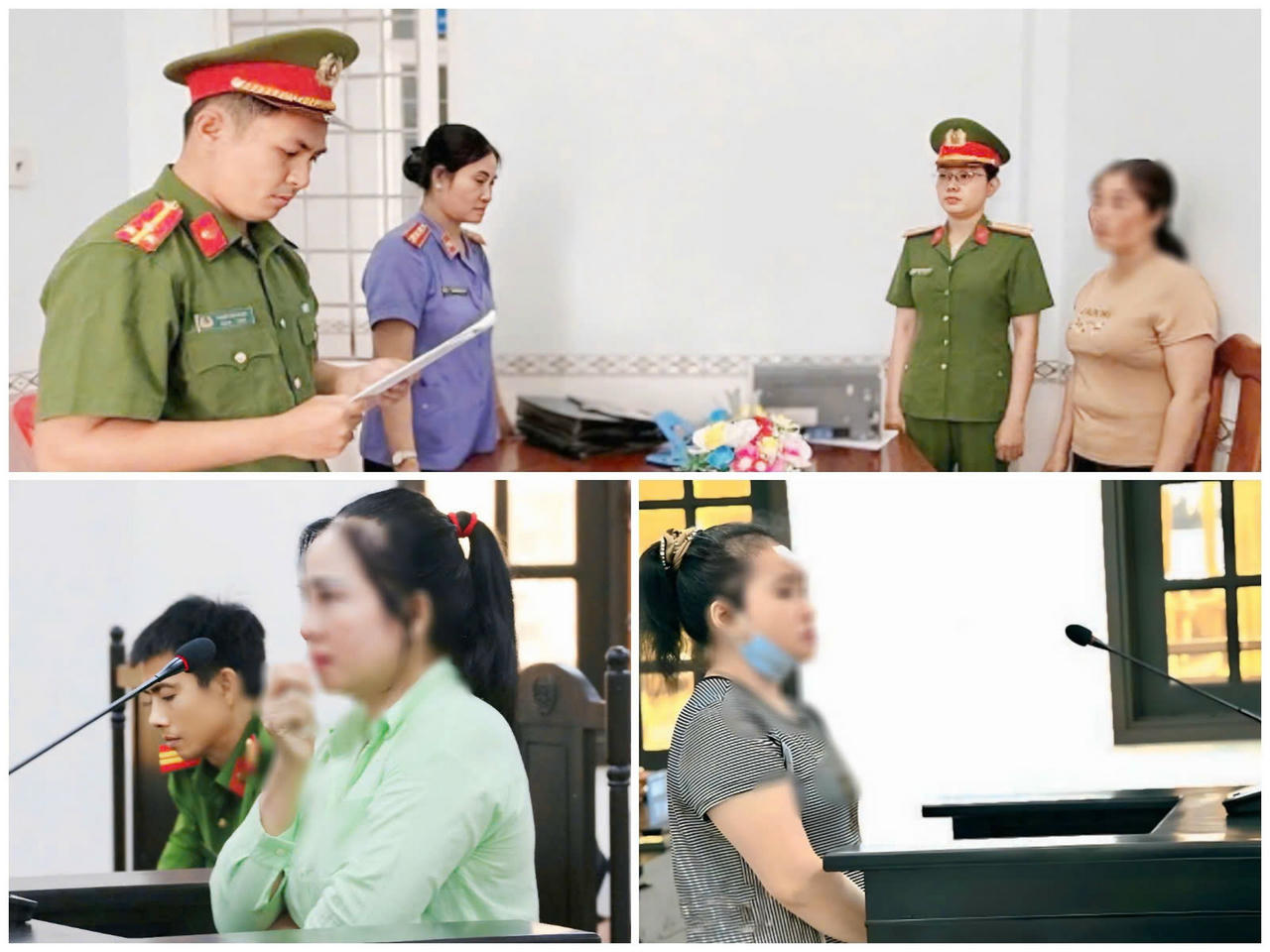 Phạm Bé Em đã bị khởi tố, bắt tạm giam để điều tra về hành vi lừa đảo chiếm đoạt hơn 2 tỷ đồng; Võ Thị Diệu bị tuyên phạt 15 năm tù về tội Lừa đảo chiếm đoạt tài sản; Nguyễn Xuân Thảo bị tuyên án tù chung thân do chiếm đoạt hơn 37 tỷ đồng của các hụi viên (ảnh từ trên xuống).