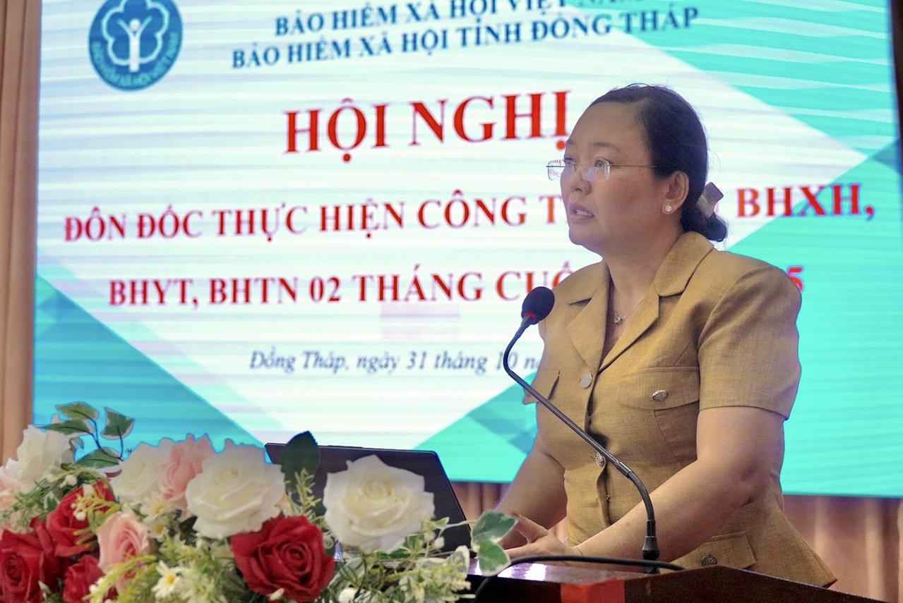 Bà Huỳnh Nguyễn Phương Oanh – Giám đốc BHXH tỉnh Đồng Tháp phát biểu