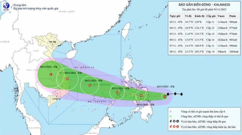 Bão&nbsp;KALMAEGI&nbsp;đang hoạt động mạnh gần Biển Đông. Ảnh: Trung tâm Dự báo Khí tượng Thủy văn Quốc gia.