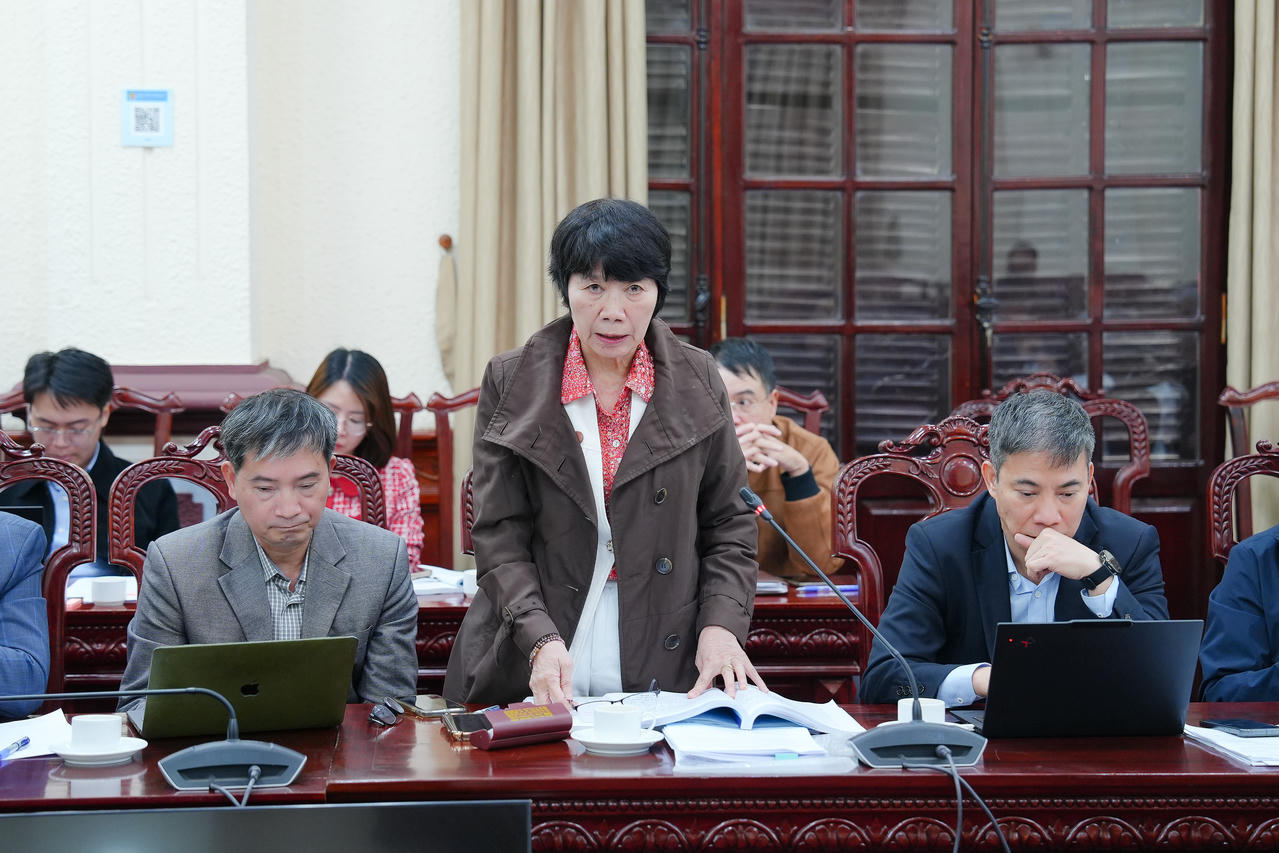 TS. Dương Thị Thanh Mai, nguyên Viện trưởng Viện Khoa học pháp lý, Bộ Tư pháp phát biểu tại cuộc họp.