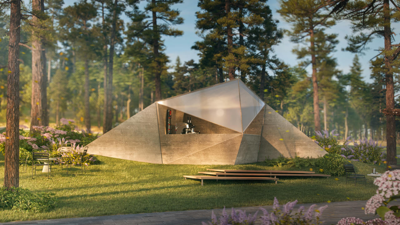 Coffee stand được Kengo Kuma thiết kế dựa trên nghệ thuật gấp giấy Origami Nhật Bản.