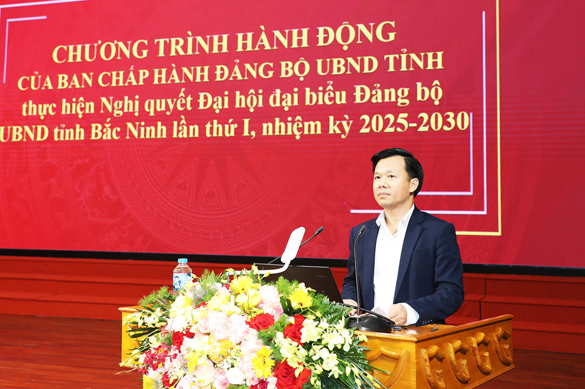 Phó Bí thư Đảng ủy UBND tỉnh Bùi Công Vĩ phát biểu tại hội nghị.