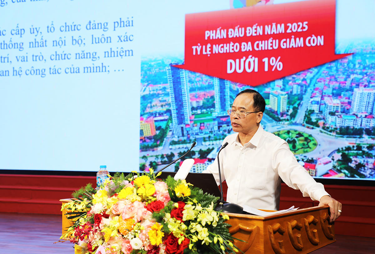 Ông Trần Ngọc Minh Phó Bí thư Đảng ủy UBND tỉnh triển khai chuyên đề tại hội nghị.