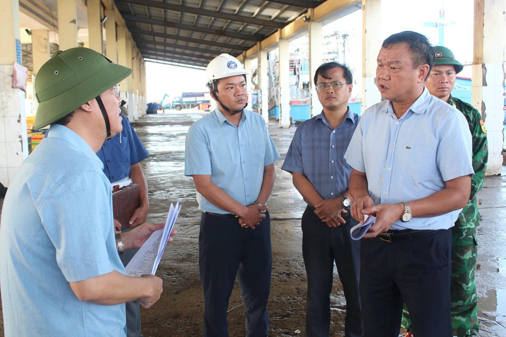 Phó Chủ tịch UBND tỉnh Đào Mỹ kiểm tra thực tế công tác phòng, chống bão tại cảng cá Phú Lạc. (Ảnh: Thủy Loan)