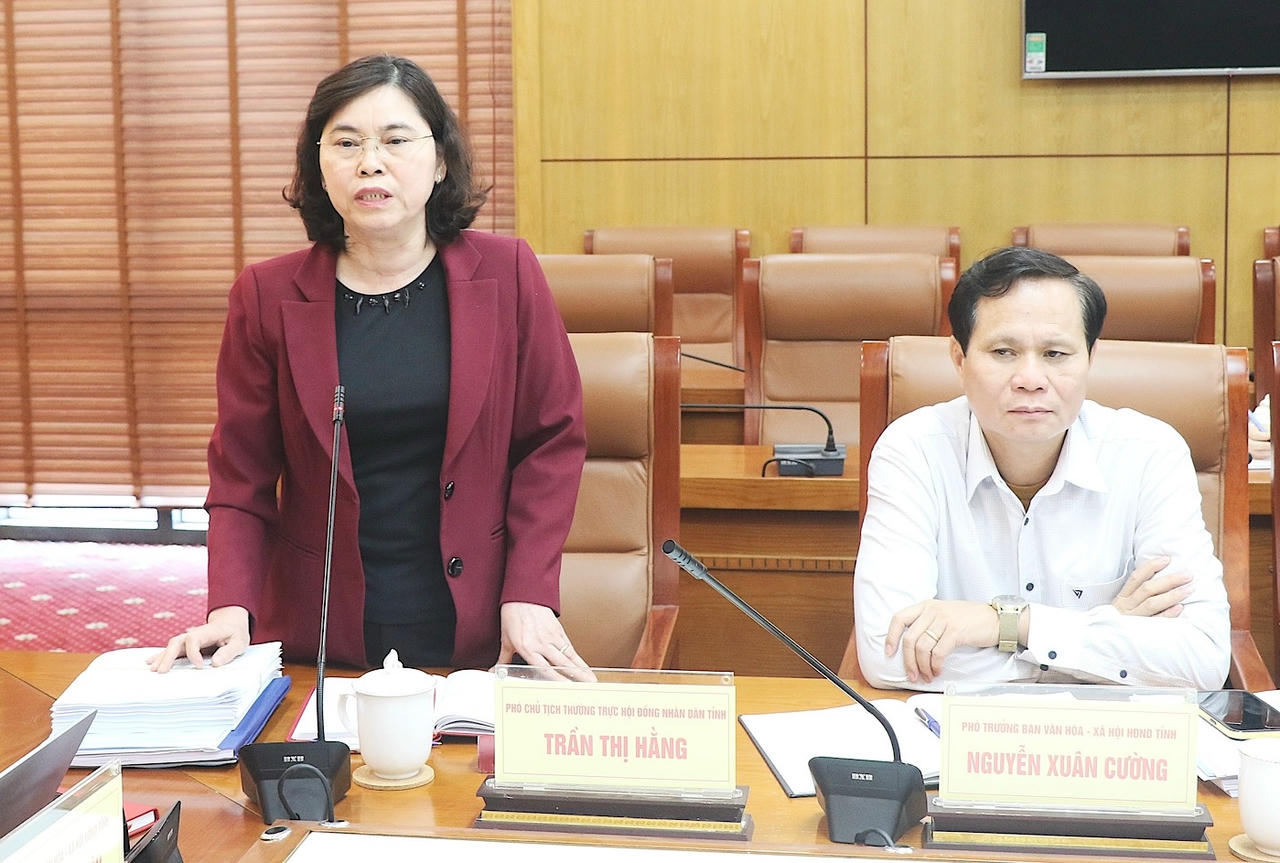 Bà Trần Thị Hằng Phó Chủ tịch Thường trực HĐND tỉnh phát biểu tại hội nghị thẩm tra.