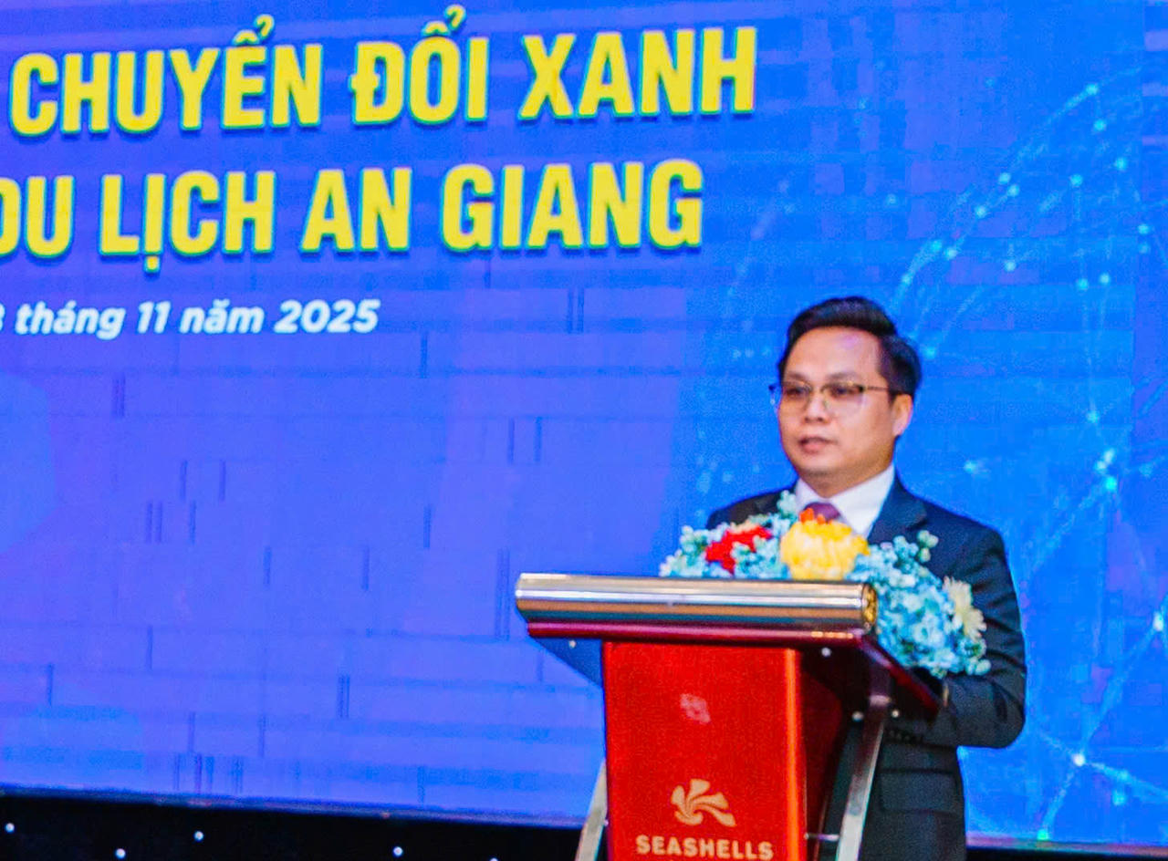 Ông Nguyễn Vũ Khắc Huy, Chủ tịch Hiệp hội Du lịch An Giang phát biểu tại Hội thảo.