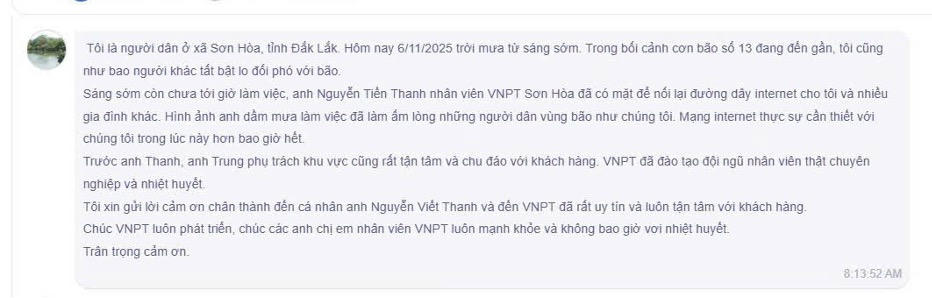 Những lời cảm ơn của người dân, khách hàng gửi tới “người VNPT” trong những ngày bão lũ.