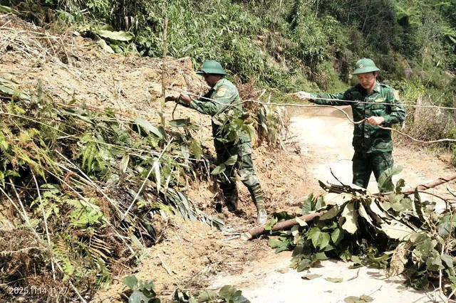 Lực lượng chức năng tiếp cận hiện trường vụ sạt lở.