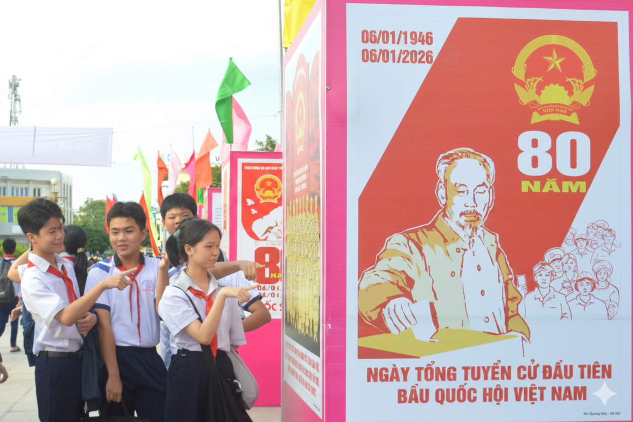 Học sinh tham quan khu vực triển lãm. (Ảnh: Trung Chánh)