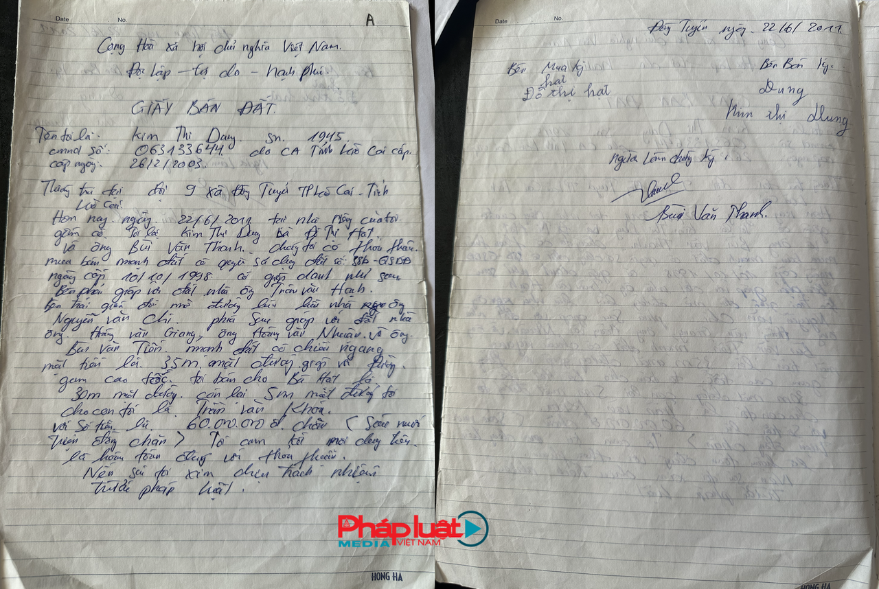 Giấy bán đất giữa bà Kim Thị Dung và bà Đỗ Thị Hạt.