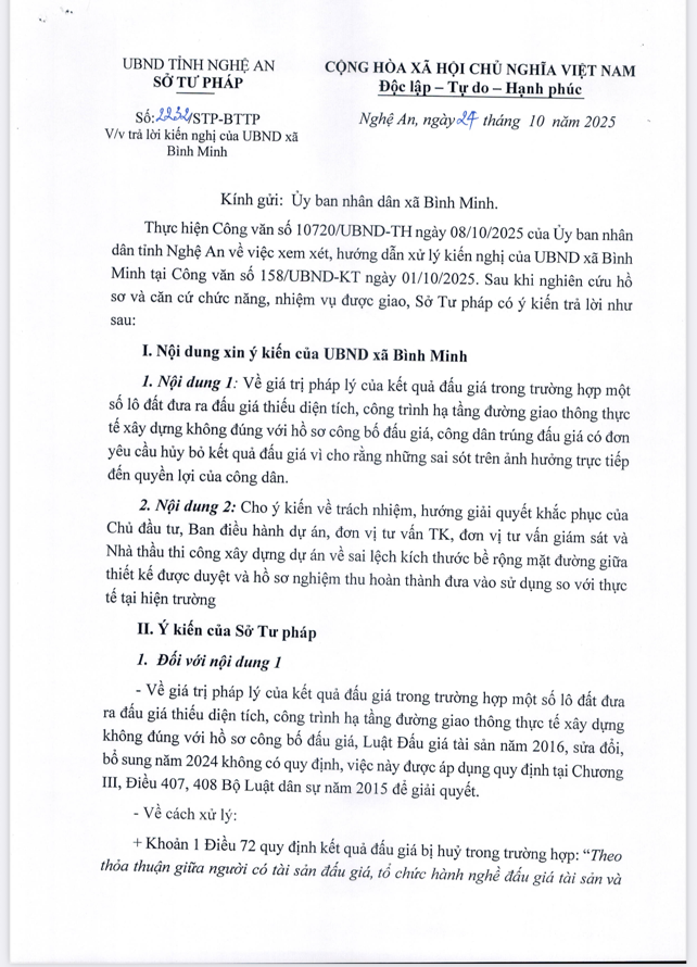 Văn bản của Sở Tư pháp Nghệ An
về sự việc. (Ảnh: T.Lan)
