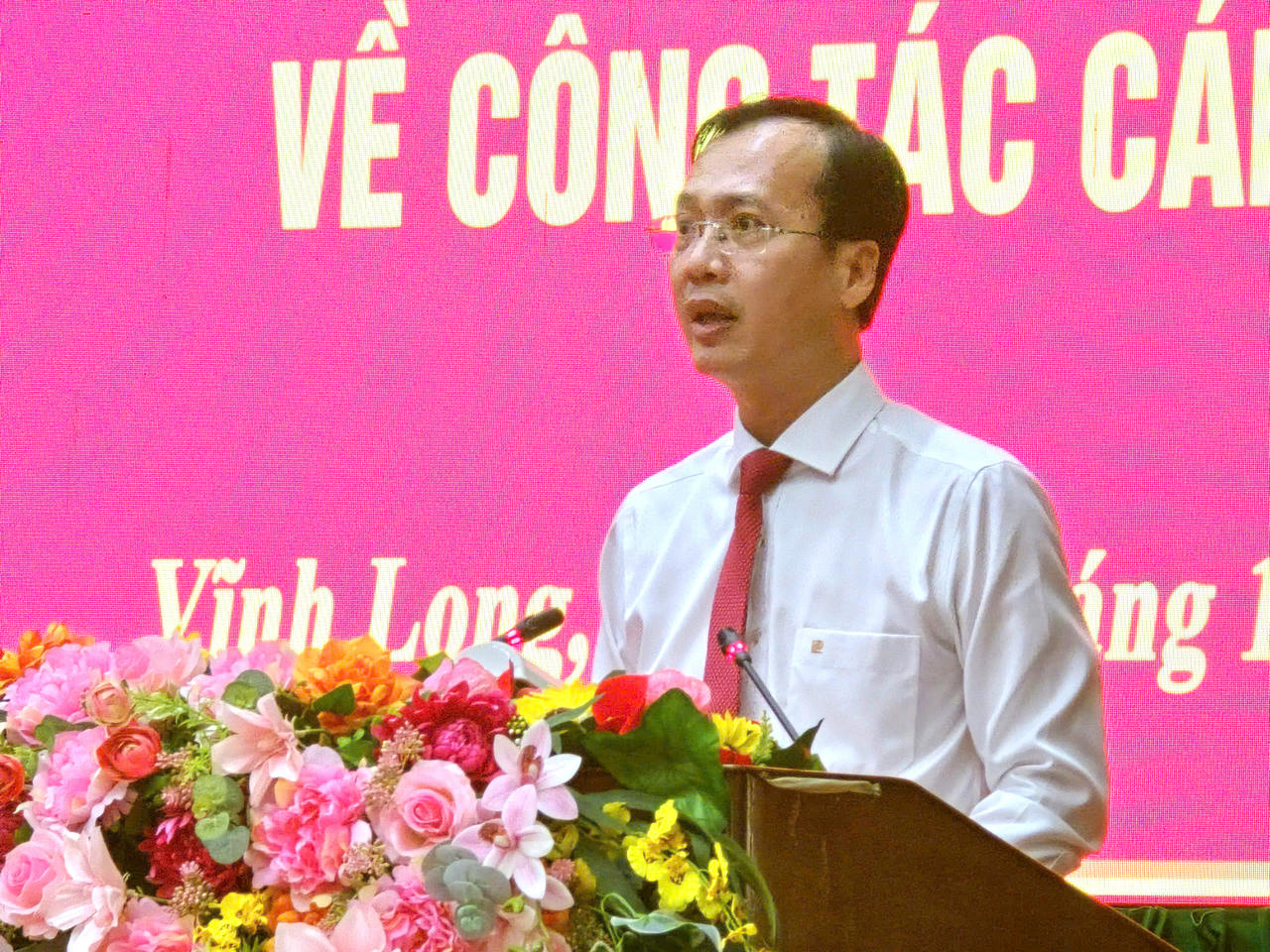 Ông Trần Trí Quang - Tân Phó Bí thư Tỉnh ủy Vĩnh Long phát biểu nhận nhiệm vụ.