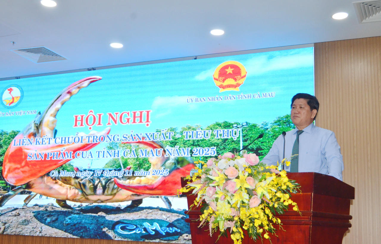 Ông Lê Văn Sử - Phó Chủ tịch UBND tỉnh Cà Mau phát biểu tại Hội nghị.