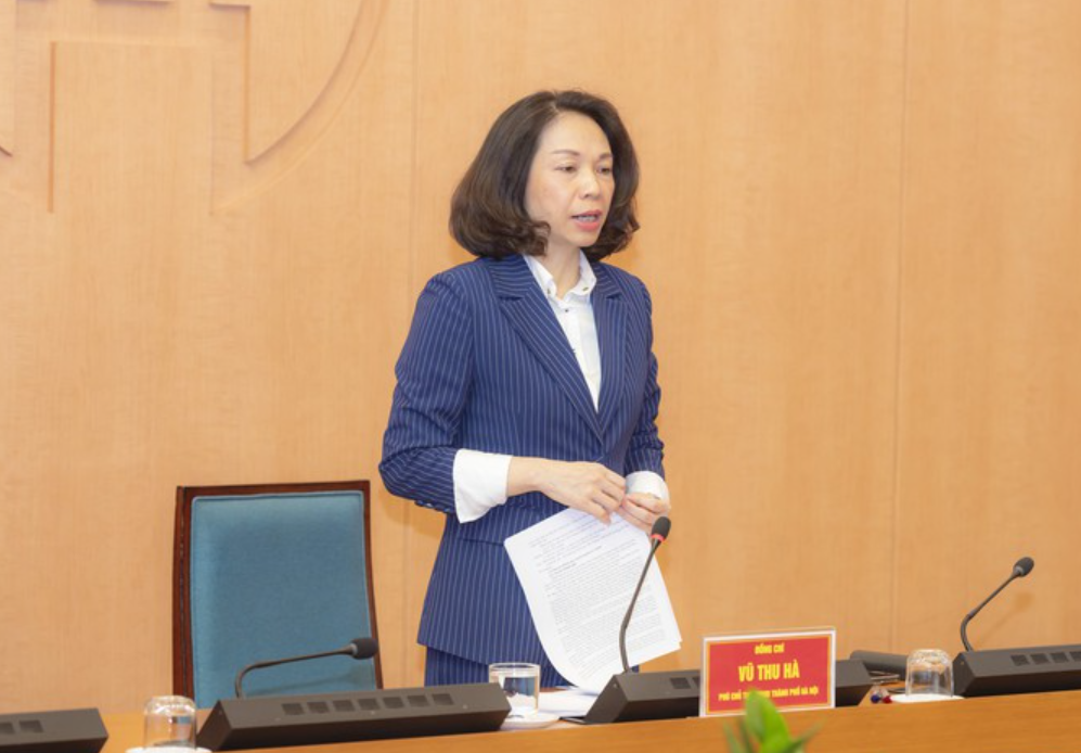 Phó Chủ tịch UBND TP Hà Nội Vũ Thu Hà phát biểu chỉ đạo tại cuộc họp.