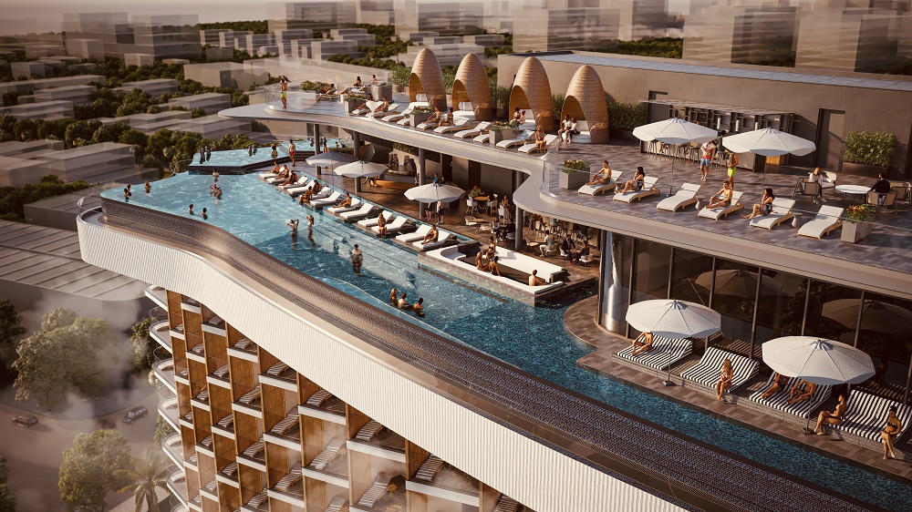 Điểm nhấn đặc biệt của khách sạn nằm tại tầng 15, khu onsen chuẩn Nhật Bản kết hợp roof-top bar nhìn ra biển.