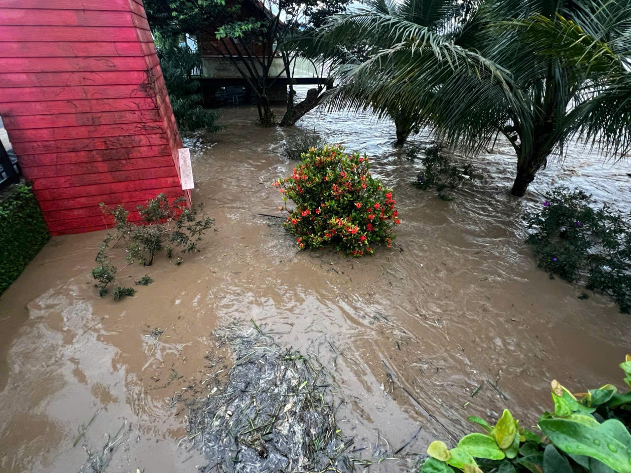 Nước dâng lên ở nhà dân ở thôn Bồng Lai, xã Hiệp Thạnh.