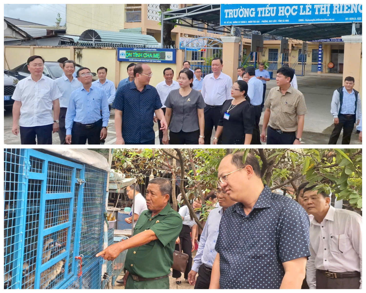 Ông Nguyễn Hồ Hải – Bí thư Tỉnh ủy Cà Mau cùng các thành viên đoàn công tác thăm và nắm tình hình dạy và học tại Trường Tiểu học Lê Thị Riệng (khóm Trà Kha) và khảo sát mô hình nuôi chồn của Cựu chiến binh Trần Văn Tâm (khóm Cầu Sập).