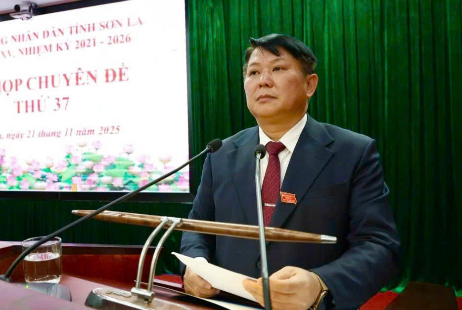 Ông Lò Minh Hùng phát biểu tại kỳ họp.