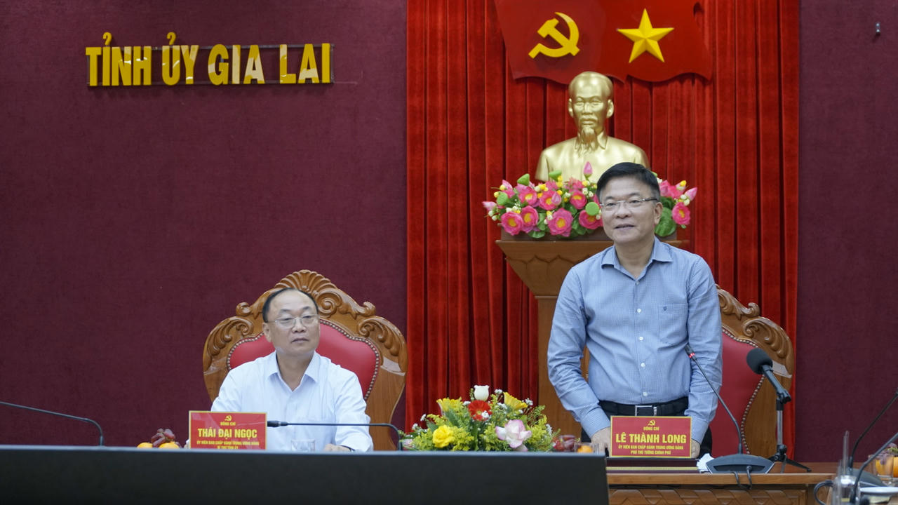 Phó Thủ tướng Lê Thành Long phát biểu chỉ đạo tại buổi làm việc với tỉnh Gia Lai.